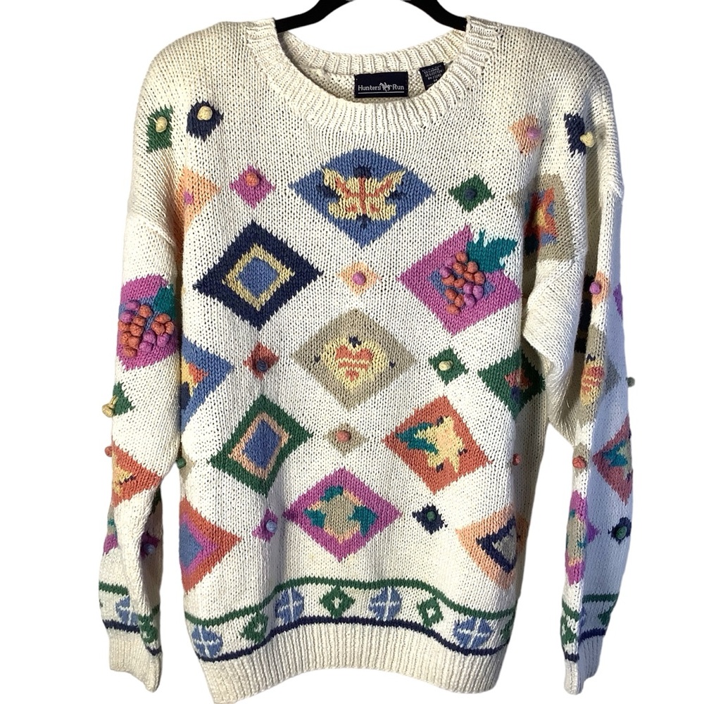 🛍️3/$25 BUNDLE Vintage Embroidered Knit Hunters Run Sweater Women’s Medium